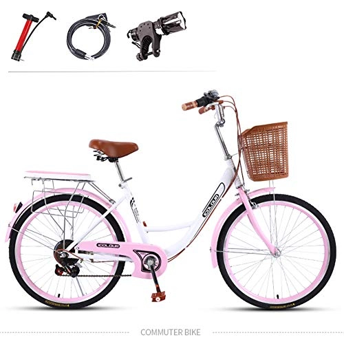 Paseo : GHH 24' Paseo Bici / 7 Speed Bicicleta para Mujeres Summer con Canasta Luz de Noche, Candado de Bicicleta, Bomba de Aire