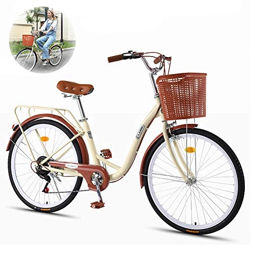 Paseo : GHH Cómoda Bicicleta de Ciudad 7 Velocidades -Ruedas 26″ Bicicleta para Mujeres Retro Vintage Bici-Bicicleta Summer