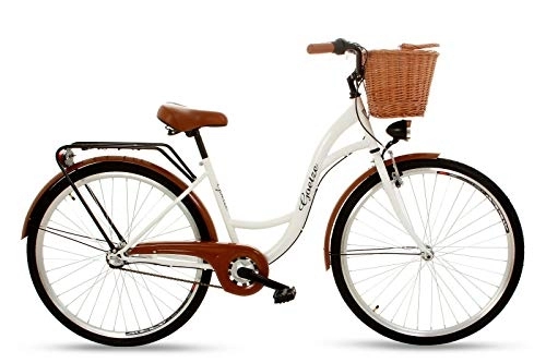 Paseo : Goetze Bicicleta clásica de ciudad, estilo holandés, para mujer, estructura de acero, 28 pulgadas, ruedas de aluminio con frenos de contrapedal, 3 marchas, cambio de buje Shimano Nexus, cesta de