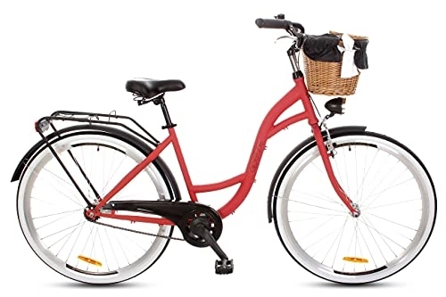 Paseo : Goetze Bicicleta de ciudad retro vintage holandesa para mujer, ruedas de aluminio de 28 pulgadas, 1 marcha, freno de contrapedal, entrada profunda, cesta con acolchado gratis.