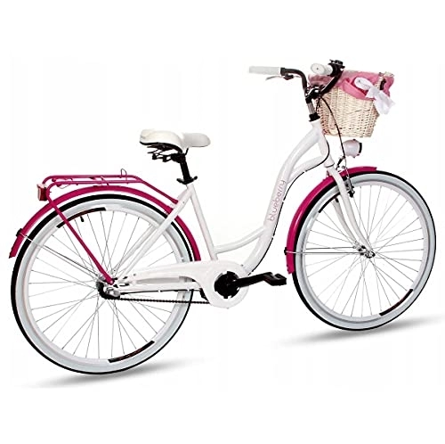 Paseo : Goetze Blueberry - Bicicleta de ciudad para mujer, estilo vintage, retro, 3 velocidades, Shimano Nexus, freno de contrapedal, ruedas de aluminio de 28 pulgadas, cesta con acolchado