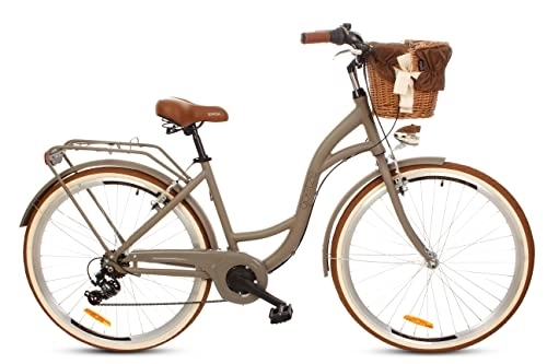 Paseo : Goetze Mood - Bicicleta de aluminio para mujer, retro, vintage, con ruedas de 28 pulgadas, cambio Shimano de 7 marchas, cesta con acolchado gratis