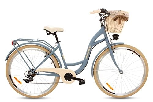 Paseo : Goetze Mood - Bicicleta de ciudad retro vintage holandesa para mujer, ruedas de aluminio de 28 pulgadas, cambio Shimano de 7 velocidades, subida profunda, cesta con acolchado