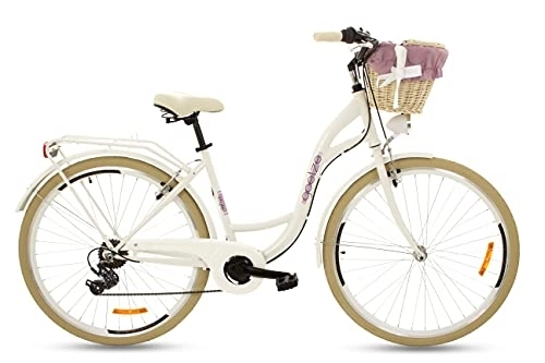 Paseo : Goetze Mood - Bicicleta para mujer retro vintage Holanda urbana, ruedas de aluminio de 28 pulgadas, cambio Shimano Tourney de 7 marchas, cesta con acolchado gratis