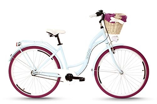 Paseo : Goetze Style Vintage Retro City Bike - Bicicleta de ciudad para mujer, ruedas de aluminio de 28 pulgadas, cambio de 3 marchas, freno de contrapedal, cesta con acolchado gratis