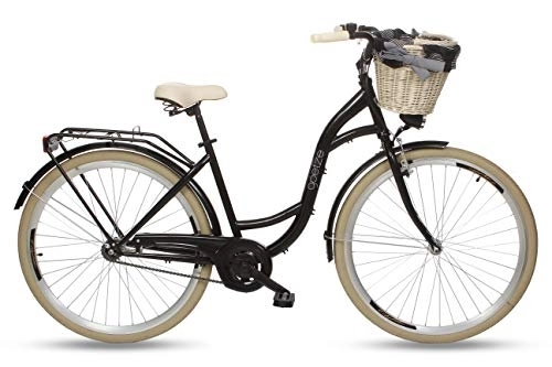 Paseo : Goetze Style Vintage Retro Citybike - Bicicleta holandesa para mujer, ruedas de aluminio de 28 pulgadas, 1 marcha, velocidad única, freno de contrapedal, cesta con funda gratis