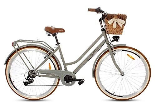 Paseo : Goetze Touring - Bicicleta de ciudad para mujer, estilo retro vintage holandés, ruedas de aluminio de 28 pulgadas, cambio Shimano Tourney de 7 velocidades, subida profunda, cesta con acolchado gratis.
