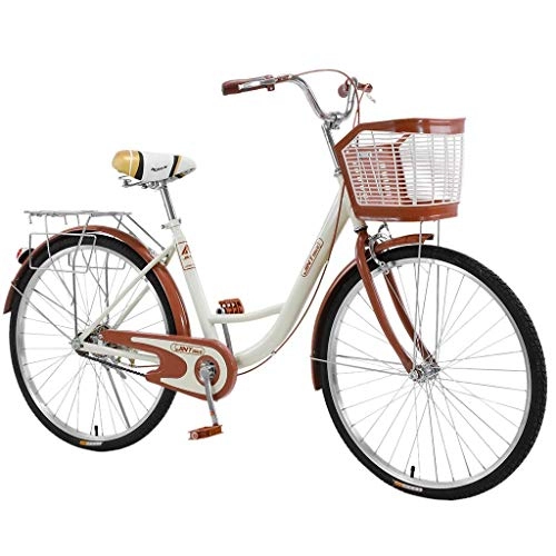 Paseo : Haoo Bicicleta clásica de 26 pulgadas, bicicleta crucero de playa, bicicleta retro cómoda, para desplazamiento, cuerpo, para mujer, comprometido, color beige