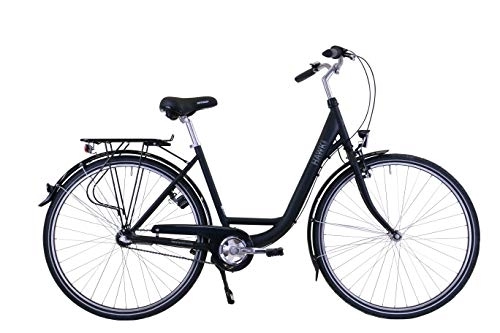Paseo : HAWK City Wave Premium - Bicicleta para mujer de 26 pulgadas, color negro, con cambio de buje Shimano Nexus de 3 marchas, entrada profunda y empuñaduras ergonómicas