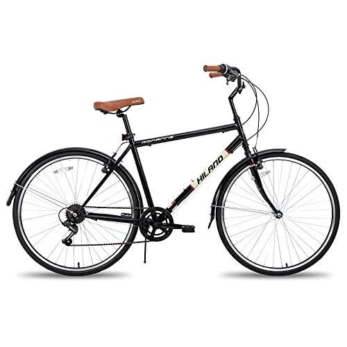 Paseo : Hiland - Bicicleta de ciudad vintage, 700 C, 7 velocidades, cambio de marchas Shimano, 50 cm, color negro, para hombre y mujer