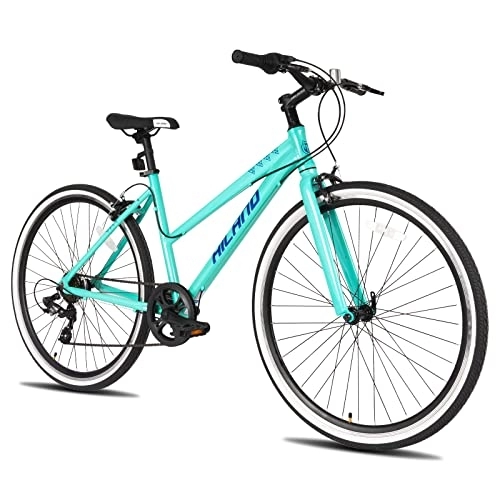 Paseo : Hiland Bicicleta de Paseo 700C para Mujer, Bicicleta Híbrida Urban City con 7 Velocidades Bicicleta Cómoda, Verde Menta