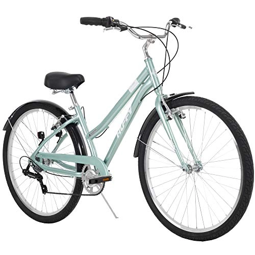 Paseo : Huffy Hyde Park - Bicicleta cómoda para mujer, 7 velocidades, ruedas de 27.5 pulgadas, menta brillante