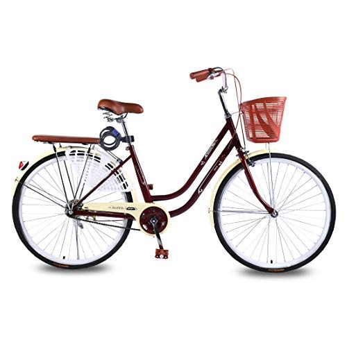 Paseo : KVIONE R6 Retro Bicycle Ladies Comfort Cruiser Bike with Basket, Classic City Bike with 26 Inches Wheels, Dutch Style Lightweight Bike.