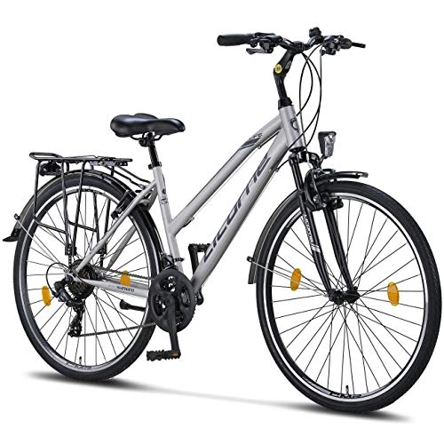 Paseo : Licorne Bike Premium - Bicicleta de trekking de 28 pulgadas para hombre, niño, niña y mujer, cambio Shimano de 21 velocidades, bicicleta de ciudad, L-V-ATB, color gris y negro