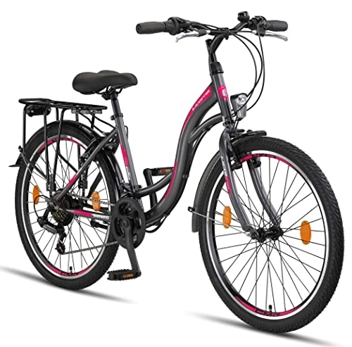 Paseo : Licorne Bike Stella Premium City Bike en 24 pulgadas - Bicicleta para niñas, niños, hombres y mujeres - 21 velocidades - Bicicleta holandesa - antracita (24 pulgadas, antracita)