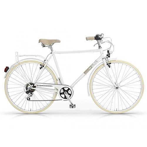 Paseo : MBM Elite - Bicicleta de paseo, hombre, diseño vintage clásico, rueda de 28", 6 velocidades (Blanco)