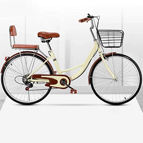 Paseo : MC.PIG Lady Classic Bike con cesta – Bicicleta de péndulo para mujer de velocidad variable para adultos de 22 / 24 / 26 pulgadas para estudiantes macho y hembras (color: beige, tamaño: 22 pulgadas)