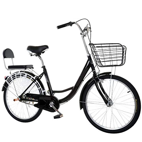 Paseo : MC.PIG Lady Classic Bike With Basket -24 Inch Lightweight Adult City Bicycle Bicicleta de ciudad de aluminio, estilo retro Bicicleta holandesa con cesta Adecuado para estudiantes masculinos y femenino