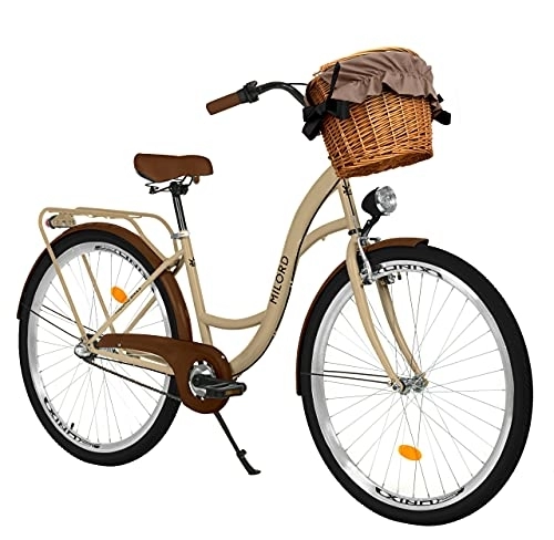 Paseo : Milord Bikes Bicicleta de Confort marrón de 3 Velocidad y 28 Pulgadas con Cesta y Soporte Trasero, Bicicleta Holandesa, Bicicleta para Mujer, Bicicleta Urbana, Retro, Vintage