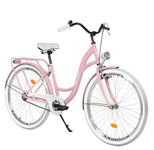 Paseo : Milord Bikes Bicicleta de Confort Rosa de 3 Velocidad y 28 Pulgadas con Soporte Trasero, Bicicleta Holandesa, Bicicleta para Mujer, Bicicleta Urbana, Retro, Vintage