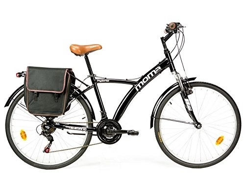 Paseo : Moma Bikes Híbrida Shimano. Aluminio, 18 Velocidades, Ruedas De 26", Suspensión, Bicicleta Unisex Adulto, Negro, Susp. Delant.