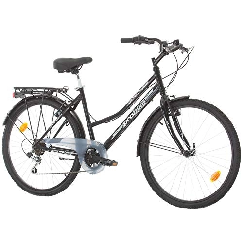Paseo : Multi Brand Distribution Probike 26 City pulgadas bicicleta de 6 marchas Urbane City ruedas for Heren, mujer, unisex 455 mm, color Negro , tamaño 455 мм, tamaño de cuadro 18.00, tamaño de rueda 26.00