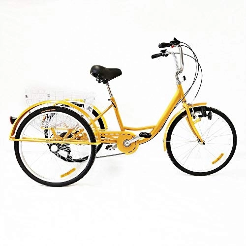 Paseo : OUKANING Hansemay - Triciclo de 3 ruedas para adultos, 24 pulgadas y 6 velocidades, con cesta blanca, para deportes al aire libre, compras (sin luz)