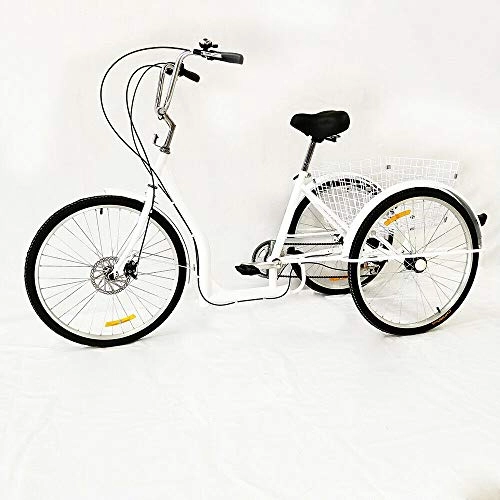 Paseo : OUKANING Triciclo para adultos, 6 velocidades, 26 pulgadas, 3 ruedas, para adultos, triciclo con sillín