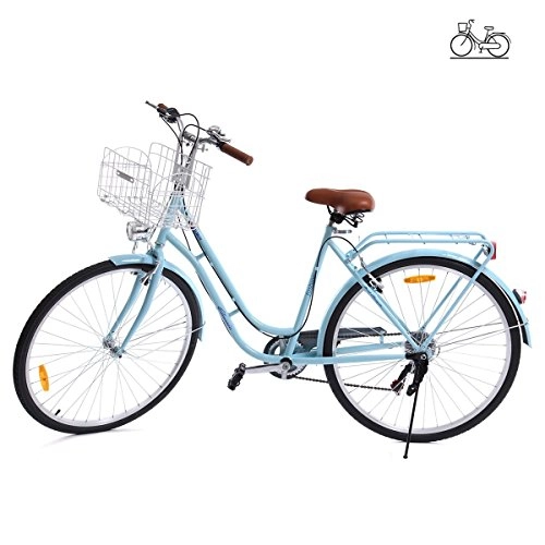 Paseo : Paneltech 28 Pulgadas 7 Velocidad de Ciudad Bicicleta de Ciudad para Mujer Hombre Paseo Citybike Compras Commute para Bicicleta con luz Delantera y luz Trasera y Cesta (Azul)