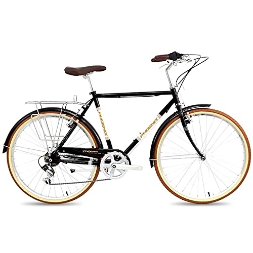 Paseo : QIU Single Speed ​​700C 24 / 26Inch Commuter City Road Bike |21 Pulgadas Marco Urbano Engranaje Fijo Bicicleta Retro Vintage Adulto Damas Hombres Unisex (Color : Black, Size : 26")