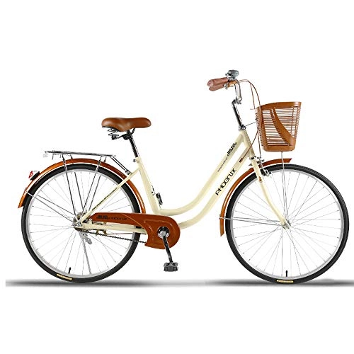 Paseo : SNAWEN Bicicleta De Confort De La Ciudad con Cesta, Estilo Holandés De Las Señoras, 1 Velocidad, Bicicleta De 26 Pulgadas De Acero Al Carbono De Alta Velocidad De Alta Velocidad para Mujer