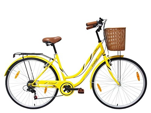Paseo : Tiger Vintage - Bicicleta de estilo Heritage para mujer, color amarillo, marco de 45, 7 cm, 700 C, 7 velocidades