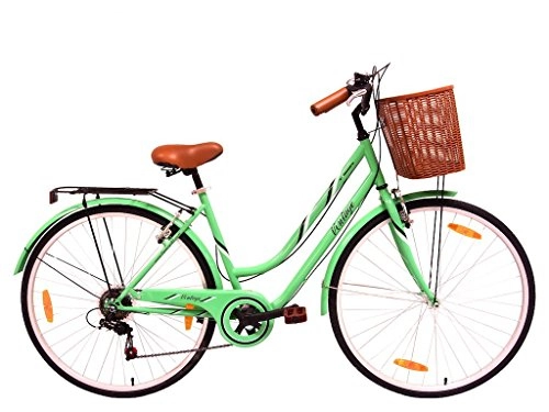 Paseo : Tiger Vintage - Bicicleta estilo patrimonio para mujer, color verde, marco de 45, 7 cm, 700 C, 7 velocidades