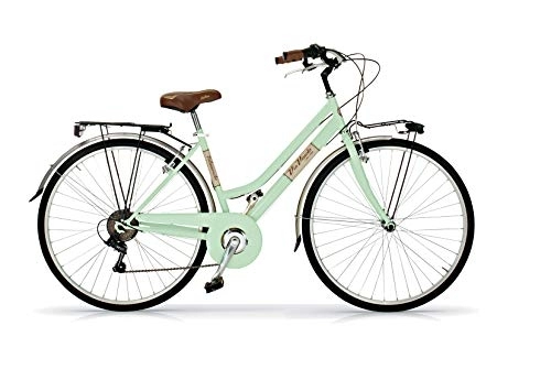 Paseo : Via Veneto VV605AL Bicicleta de Paseo Mujer Verde Giulietta | Bicicleta Vintage de Paseo 6 Velocidades, Chasis de Acero, Guardabarros, Luces LED y Portaequipajes | Bici Urbana Mujer
