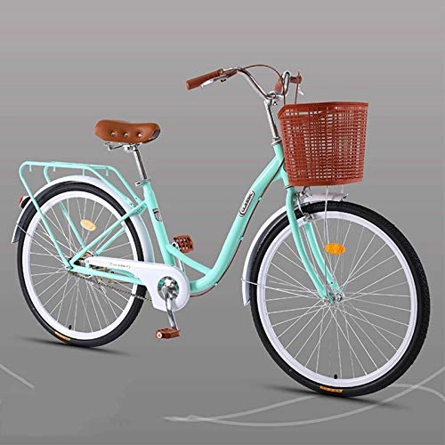 Paseo : WGYHI Single Speed Retro Bicicleta, 24 26 Pulgada Adultos Mujer Cómoda Bicicleta De Ciudad Ligero Portátil Unisex Bicicleta De Ciudad Citybike Estudiante Jóvenes Empleado De Oficina -C-26inch