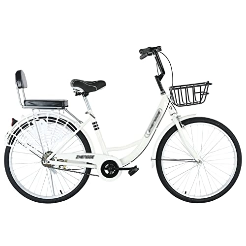 Paseo : Winvacco Bicicleta neumático sólido, Bicicleta de Ciudad Retro Vintage para Mujer, White-26inch