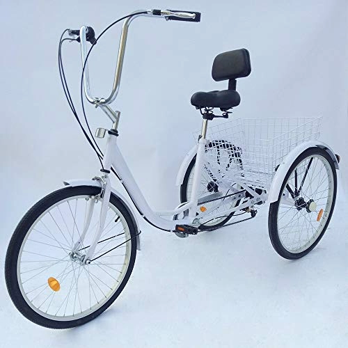 Paseo : WUPYI2018 - Triciclo de 24 pulgadas para adultos, 3 ruedas 6 velocidades, Triciclo de compras para adultos con cesta de la compra