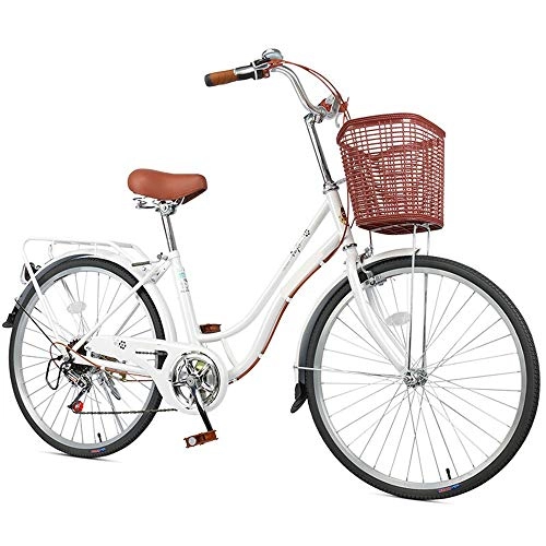 Paseo : XMIMI Bicicleta Marco de Acero de Alto Carbono Bicicleta de Desplazamiento portátil Marfil Blanco 24 Pulgadas 26 Pulgadas 7 velocidades