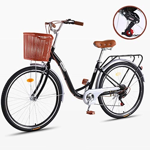 Paseo : ZXLLO Bicicleta con La Cesta 7 Velocidades Bicicleta De Ciudad para Damas Diseño Retro Bicicleta para Mujeres 16 Kg