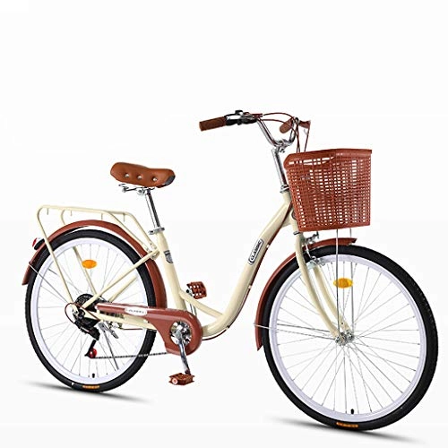 Paseo : ZXLLO Bicicleta De Mujer De 24 Pulgadas con La Cesta 7 Velocidades Bicicleta De Ciudad para Damas Diseño Retro Bicicleta para Mujeres 16 Kg
