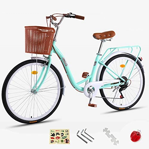 Paseo : ZXLLO Bicicleta De Mujer De París Holland Bike Aluminio De 24 Pulgadas con La Cesta 7 Velocidades Bicicleta De Ciudad para Damas Diseño Retro Bicicleta para Mujeres 16 Kg