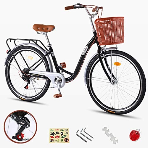 Paseo : ZXLLO Bicicleta Liviana para Damas Y Niñas De 24 Pulgadas con La Cesta 7 Velocidades Bicicleta De Ciudad para Damas Diseño Retro Bicicleta para Mujeres 16 Kg