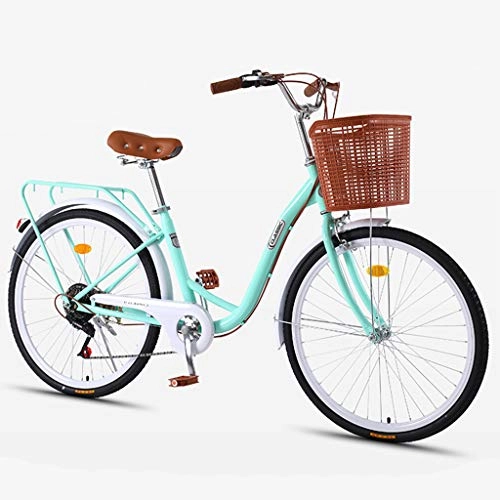 Paseo : ZXLLO Bicicleta para Mujeres De 24 Pulgadas con La Cesta 7 Velocidades Bicicleta De Ciudad para Damas Diseño Retro Bicicleta para Mujeres 16 Kg