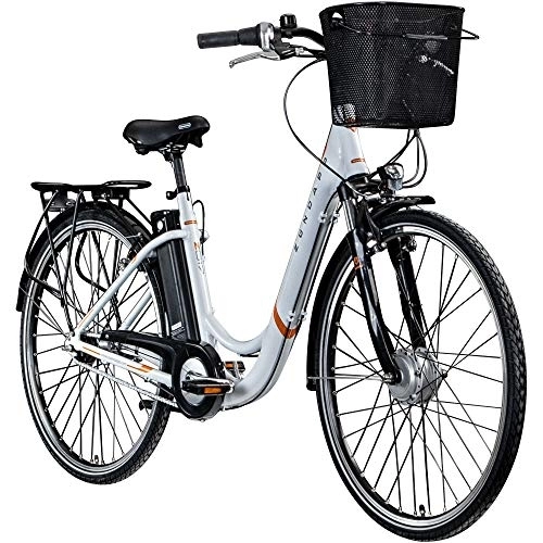 Paseo : Zündapp Z517 700c E-Bike - Bicicleta eléctrica para mujer (28 pulgadas), color blanco / naranja, 48 cm