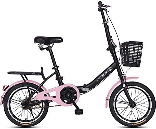 Plegables : 16" plegable Bicicletas, Adultos Hombres Mujeres bicicleta plegable de peso ligero, de alta marco de acero de carbono de una sola velocidad reforzado cercanías de bicicletas, (Color : Pink)