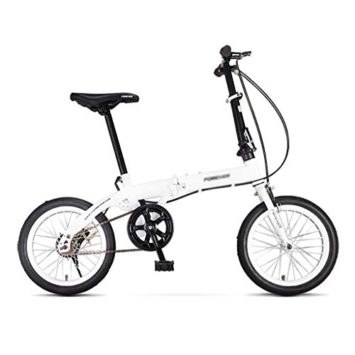 Plegables : 16 Pulgadas de Bicicletas Plegables, Ultraligera portátil Adultos de la Bicicleta, de reducidas Dimensiones de Velocidad Variable Pequeño Ruedas de Bicicletas Hombres |Mujer (Color : Blanco)