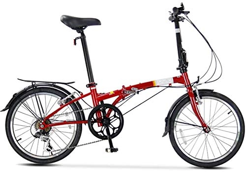 Plegables : 20 "Bicicleta Plegable, Adultos 6 Velocidad De La Bicicleta Plegable De Peso Ligero, Marco De Acero De Alto Contenido De Carbono, Bicicleta De La Ciudad Plegable Con Rejilla De Transporte Trasero, Rojo