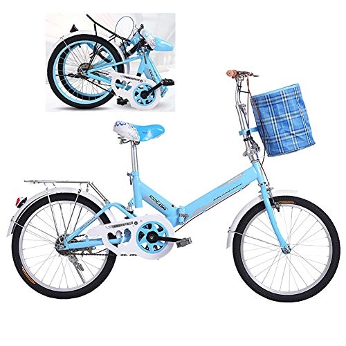 Plegables : 20" Bicicletas Plegables Adulto Bicicleta Plegable De Peso Ligero, con Rueda De Radios, Estantes Y Cestas, Sillin Confort, De Choque Doble Disco Frenos, Fácil De Transportar, Azul