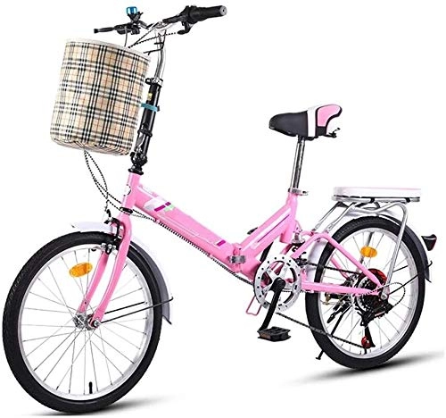 Plegables : 20 Pulgadas Bicicleta Bici Ciudad Plegables Adulto Hombre Mujer, Bicicleta de Montaña Btt MTB Ligero Folding Mountain City Bike Doble Suspension Bicicleta Urbana Portátil, H061ZJ (Color : Pink)
