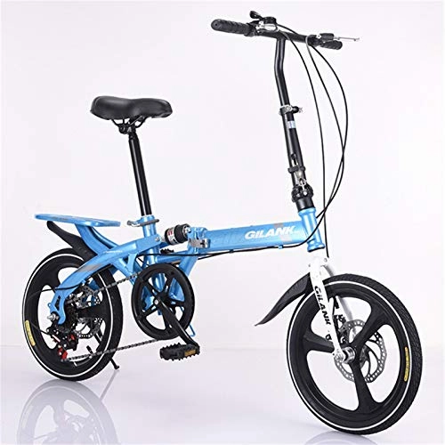 Plegables : 20 Pulgadas Bicicleta Plegable, Mini Bicicleta Ligera, para Adultos Hombres Mujeres Adolescentes, Marco De Acero Al Carbono De Alta Tracción-Azul 16 Pulgadas